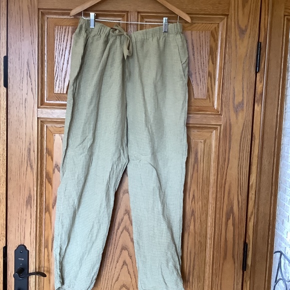 Eileen Fisher Checked Organic Linen Pants - Elastic Waist - Drawstring Tie - Picture 1 of 4